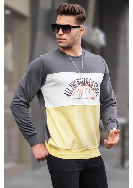 Füme Bisiklet Yaka Baskılı Sweatshirt 6013