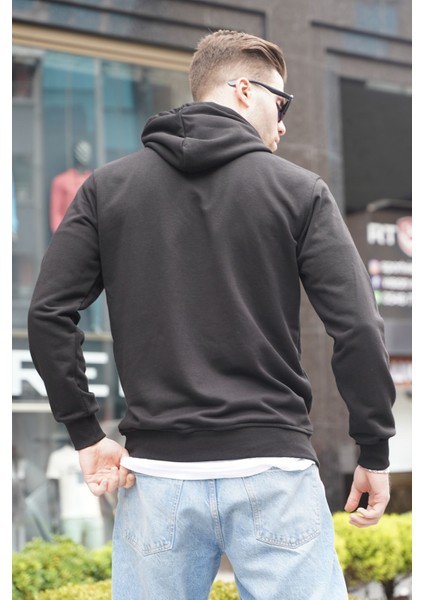 Siyah Baskılı Kapüşonlu Erkek Sweatshirt 6039 fiyatları