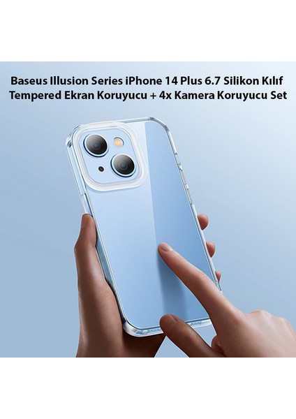 Illusion Series iPhone 14 Plus 6.7 Silikon Kılıf + Tempered Ekran Koruyucu + 4x Kamera Koruyu