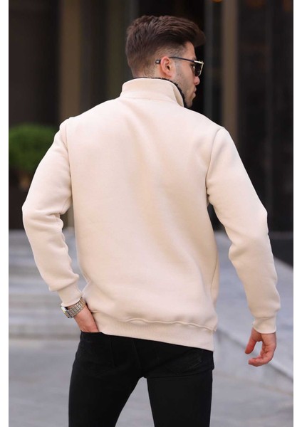 Açık Bej Baskılı Fermuar Detaylı Sweatshirt 6003 modelleri