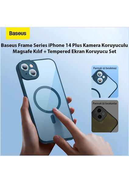 Frame Series iPhone 14 Plus 6.7 Kamera Koruyuculu Magsafe Kılıf + Tempered Ekran Koruyucu Set