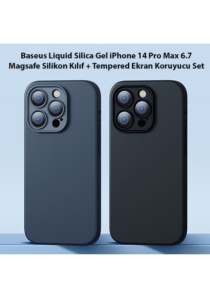 Liquid Silica Gel iPhone 14 Pro Max 6.7 Magsafe Silikon Kılıf + Tempered Ekran Koruyucu Set