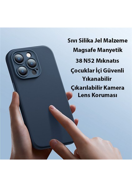 Liquid Silica Gel iPhone 14 Pro Max 6.7 Magsafe Silikon Kılıf + Tempered Ekran Koruyucu Set