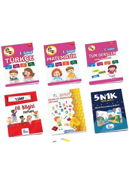 1. Sınıf Tüm Dersler Soru Bankası Matematik Türkçe Dil Bilgisi Problem 5N1K 6 Parça