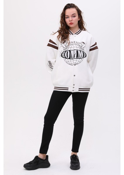 Unisex Oversize Limited Edition Ecru Homme Bomber Kolej Ceket fiyatları