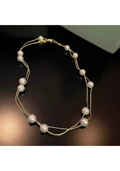 Gold Zincir Krem İncili Modern Kolye modelleri