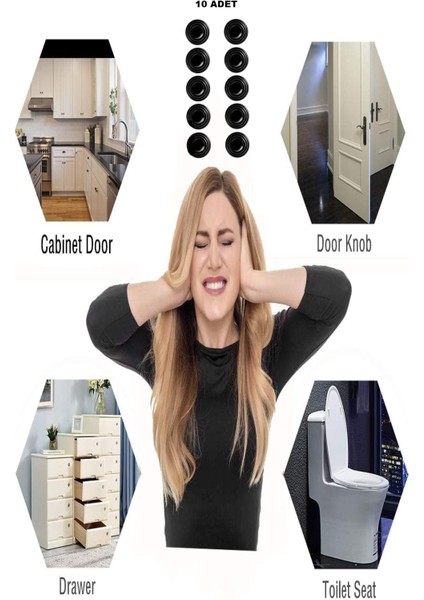 10 Adet Yapışkanlı Silikon Bazlı Çekmece Dolap Kapağı Ses Stoperi Darbe Emici Yapışkanlı Stoper