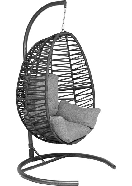 Makrome El Örgülü Hamak Salıncak Tek Kişilik Fındık Salıncak Antrasit