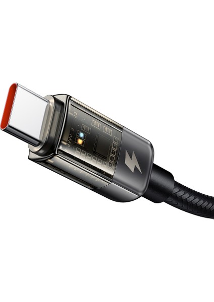 CA-2840 Type-C To Type-C 100W LED Işıklı Power Off Hızlı Data Sarj Kablosu 1.2m-Siyah