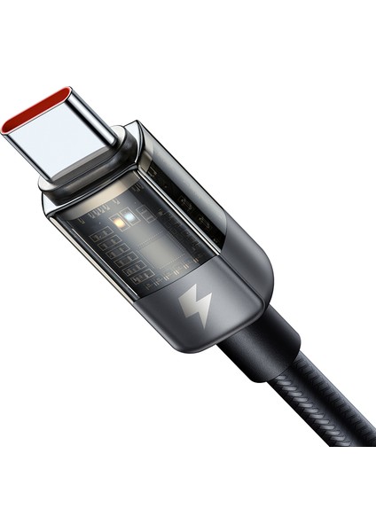 CA-2840 Type-C To Type-C 100W LED Işıklı Power Off Hızlı Data Sarj Kablosu 1.2m-Siyah