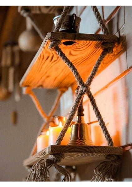 Enjoy Lıfe Tasarım Ahşap Eskitme 3 Katlı Halatlı Yanık Dekoratif Raf fiyatları