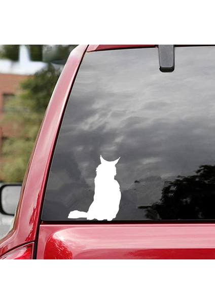Araba Arka Cam Için Kedi Gölgesi Sticker Yapıştırma Beyaz 18CM