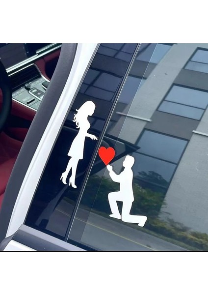 Evlenme Teklifi Araba Sticker Etiket 18CM Beyaz Renk