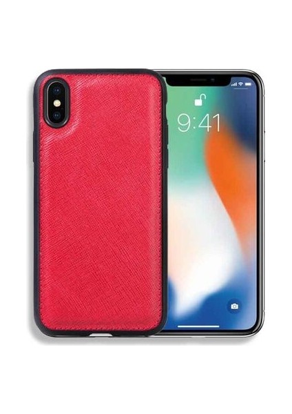 Kırmızı Saffiano Hakiki Deri iPhone x / Xs Kılıfı