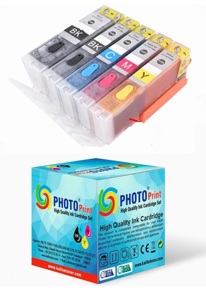 Canon Pixma MG6350 PGI-550XL CLI-551XL Uyumlu Kolay Dolan (Dolabilen Tıpalı Otoreset) Kartuş Seti - 5 Renk (Tam Dolu)