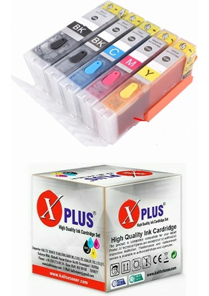 Canon Pixma İP7250 PGI-550XL CLI-551XL Uyumlu Kolay Dolan (Dolabilen Tıpalı Otoreset) Kartuş Seti - 5 Renk (Tam Dolu)