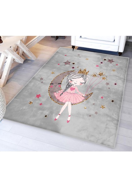 Prenses Kız Gri Bambu Çocuk Odası Halısı modelleri