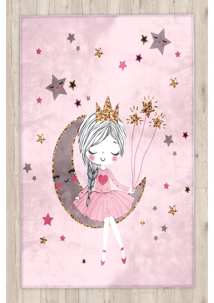 Prenses Kız Pembe Bambu Çocuk Odası Halısı