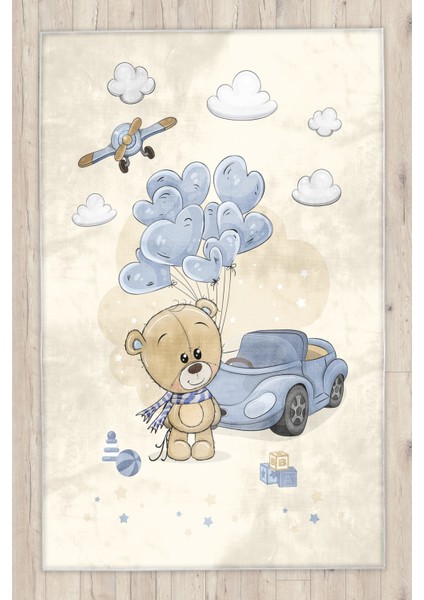 Sevimli Ayıcıklı Uçaklı Bambu Çocuk Odası Halısı