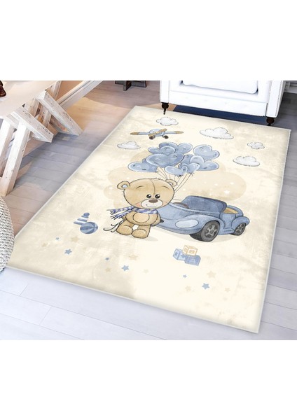 Sevimli Ayıcıklı Uçaklı Bambu Çocuk Odası Halısı modelleri