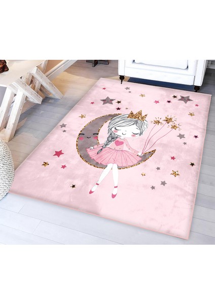 Prenses Kız Pembe Bambu Çocuk Odası Halısı modelleri