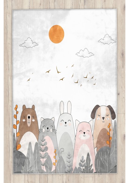 Sevimli Hayvanlar Bambu Çocuk Odası Halısı