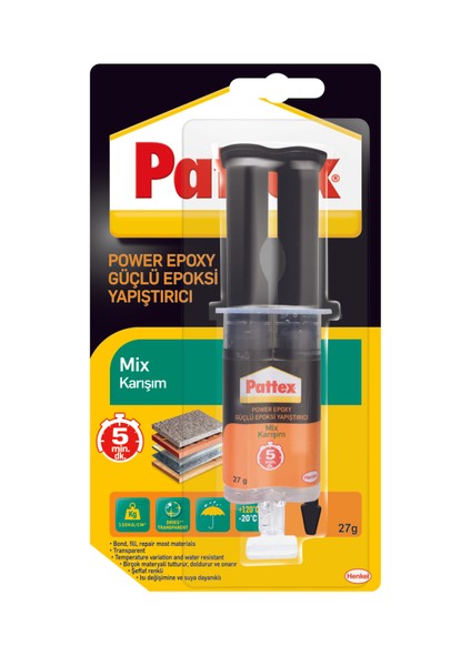 Pattex Power Epoxy Güçlü Epoksi Yapıştırıcı Mix Karışım 27 gr