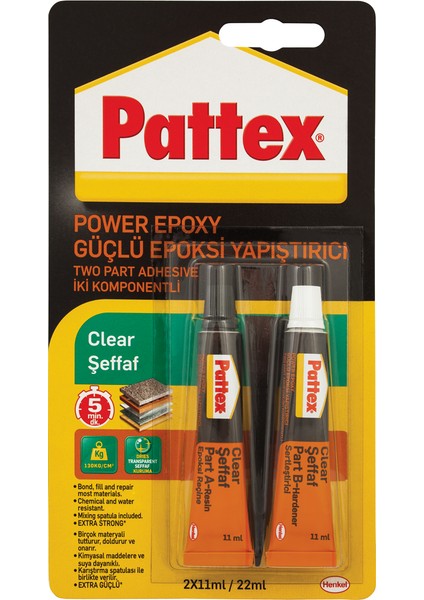 Pattex Power Epoxy Güçlü Epoksi Yapıştırıcı Şeffaf 24 gr 2 × 11 ml