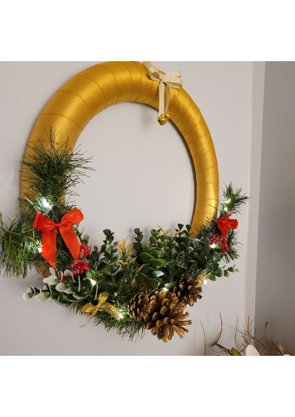 LED Işıklı Yılbaşı Özel Kapı Süsü Kapı Çelengi Duvar Süsü Hediyelik 36 cm