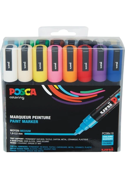 Posca Pc-5m 1.8-2.5 Su Bazlı Boyama Markörü Seti 16 Renk