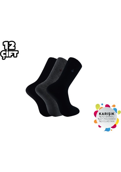 1000-7 Dört Mevsim Likralı Erkek Bambu Çorap 12'li modelleri