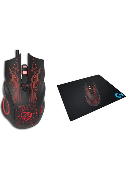 Hy-X8 Eagle Siyah Gaming Oyuncu Mouse + Logitech Gaming Mouse Pad Set