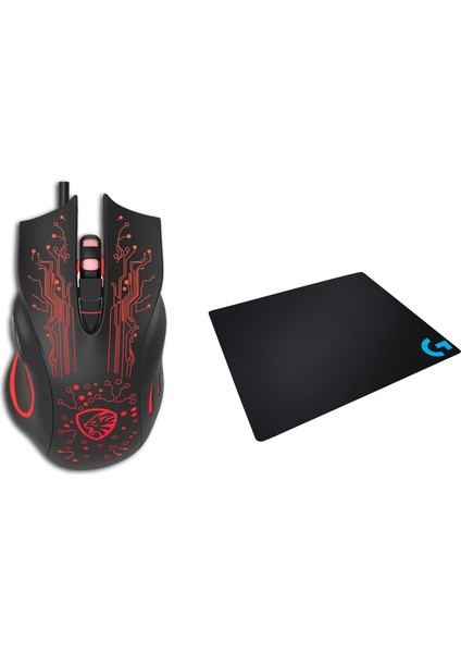 Hy-X8 Eagle Siyah Gaming Oyuncu Mouse + Logitech Gaming Mouse Pad Set