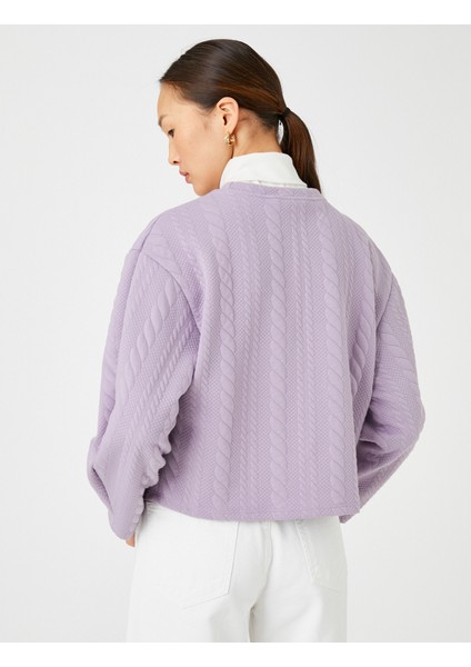 Crop Sweatshirt Örgü Desenli Uzun Kollu