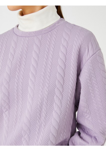 Crop Sweatshirt Örgü Desenli Uzun Kollu