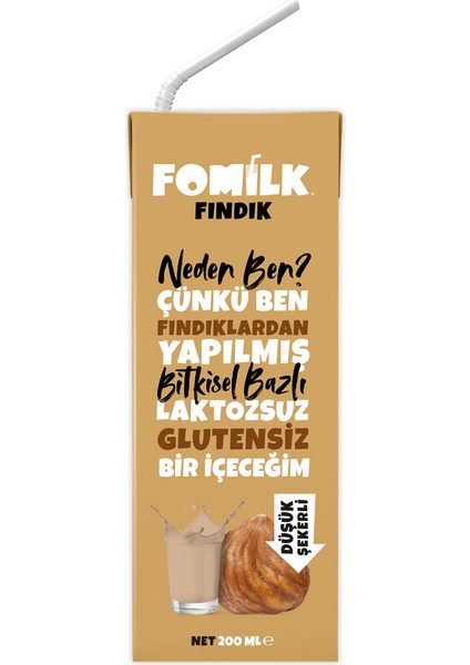 Fındık Sütü 200 Ml Glutensiz Bitkisel Bazlı Laktozsuz Vegan