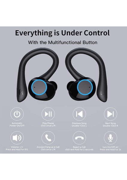 Tws Bluetooth Kulaklık Dokunmatik Kontrol Mikrofonlu Kablosuz Kulaklıklar Spor Su Geçirmez Kablosuz Kulaklıklar 9d Stereo Kulaklıklar (Yurt Dışından)
