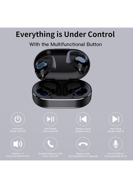 Tws Bluetooth Kulaklık Dokunmatik Kontrol Mikrofonlu Kablosuz Kulaklıklar Spor Su Geçirmez Kablosuz Kulaklıklar 9d Stereo Kulaklıklar (Yurt Dışından)