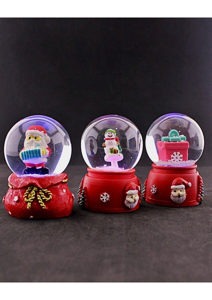 3 Adet Yeni Yıl 2023 Noel Hediyesi Temalı Mini Boy Işıklı Kar Küresi 6,5 cm - 36