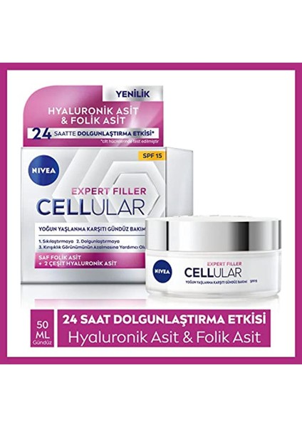 Nıvea Cellular Expert Filler Yoğun Gündüz Bakım Yüz Kremi 50 Ml, Hyaluronik Asit V