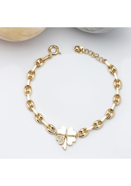 Altın Taşlı Yonca Zincir Bileklik