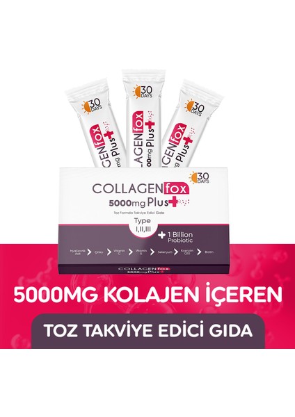 Hyaluronik Asit ve Probiyotikli Toz Takviye Gıda 5000 mg Plus 30X10 Gr
