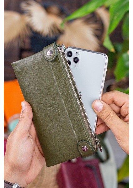 Roosevelt Hakiki Deri Telefon Bölmeli El Saplı Unisex Portföy Cüzdan