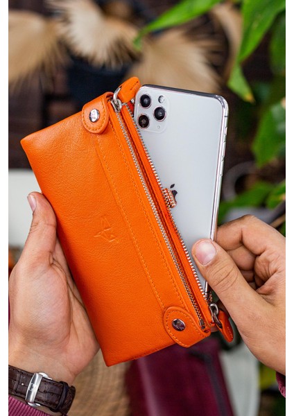 Roosevelt Hakiki Deri Telefon Bölmeli El Saplı Unisex Portföy Cüzdan