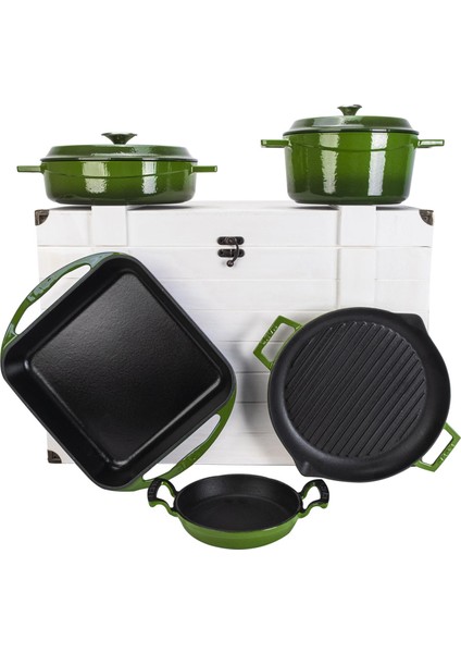 Döküm Beyaz Ahşap Sandık Hediyeli Yeşil Çeyiz Seti