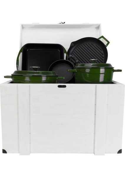 Döküm Beyaz Ahşap Sandık Hediyeli Yeşil Çeyiz Seti fiyatları