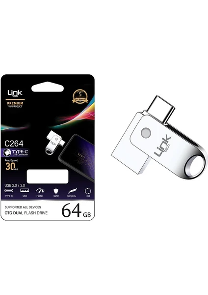 C264 Premium 64GB Type-C Otg Dual 30MB/S USB Bellek