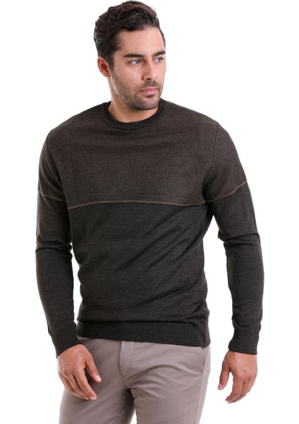 Kahverengi Regular Fit Yünlü Desenli Bisiklet Yaka Triko Kazak fiyatları