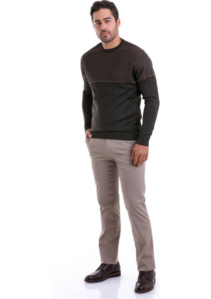 Kahverengi Regular Fit Yünlü Desenli Bisiklet Yaka Triko Kazak modelleri