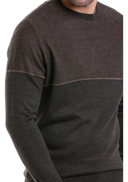 Kahverengi Regular Fit Yünlü Desenli Bisiklet Yaka Triko Kazak fırsatları